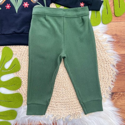  Conj. Casaco de Moletom Rosas Tropicais e Calça Legging - Preto e Verde